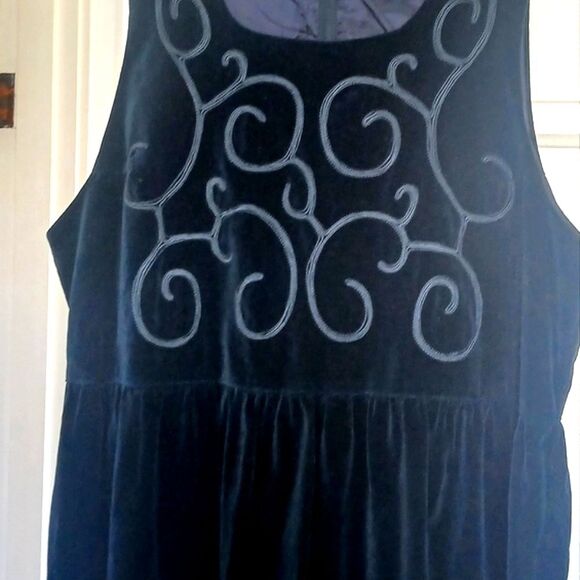 Vintage Herman Geist Dress Mixed Wool Velvet Deep Navy Blue Empire Waist 14P - Picture 7 of 11